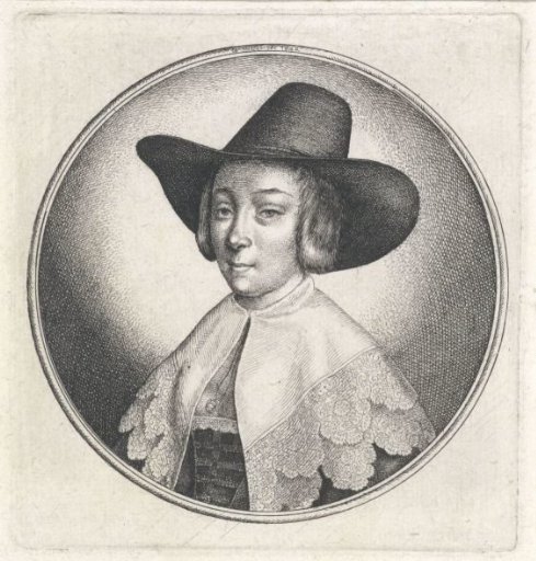 Woman with a lace collar and broad-brimmed hat