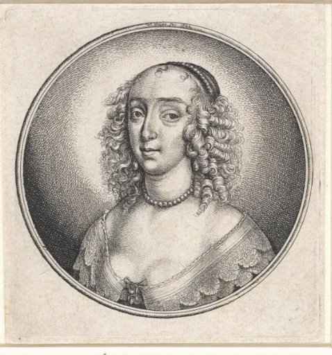 Woman with Low Neckline, Pearl Necklace and Curly Hair