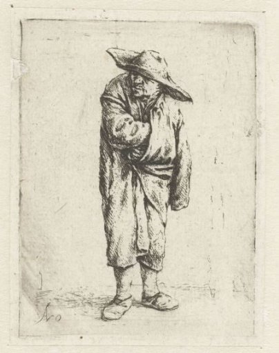 Standing peasant with hand and arm in his cloak