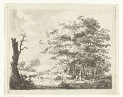 Landscape with farmhouse and figures under trees