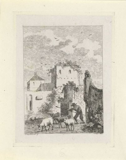 Shepherd with Sheep at a Village