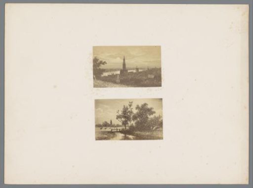 Photographic Reproduction of a Print of a Landscape with Pasture and Church Tower after Johannes Pieter van Wisselingh