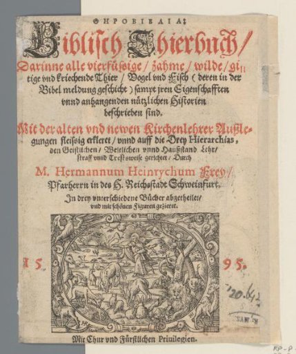Title page for: Hermann Heinrich Frey, Therobiblia. Biblisch Thierbuch, 1595