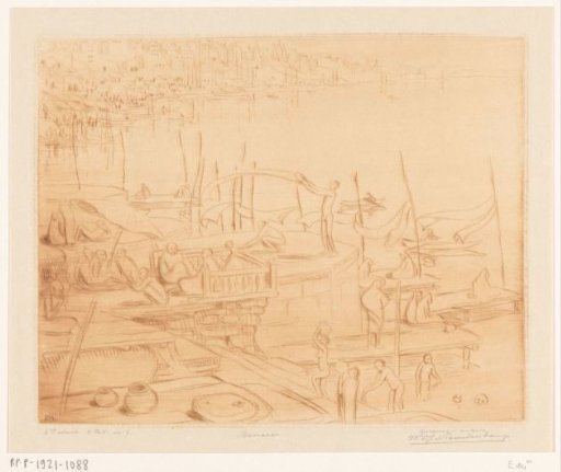Waning and Sitting Figures on the Bank of the Ganges in Benares