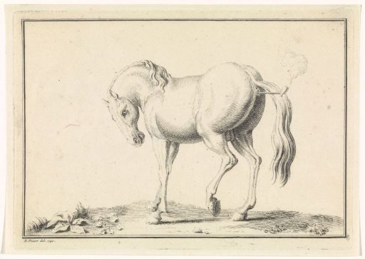 Landscape with a horse smoking a pipe from behind