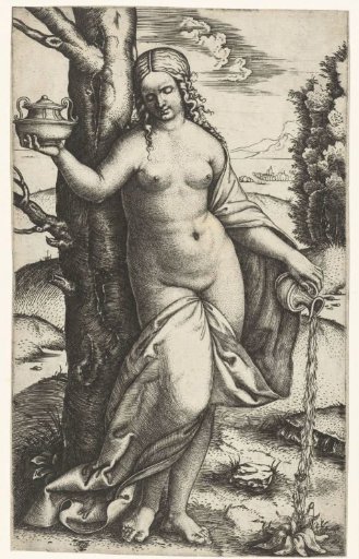Half-Nude Woman Watering a Plant