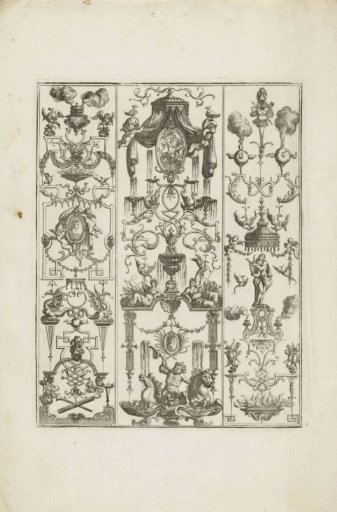 Grotesques with figure on back of hippocampus