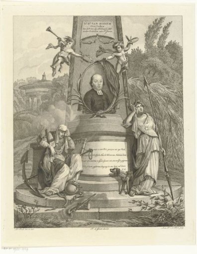Monument Commemorating the Death of Preacher Van Rossum in Delft with His Portrait and Two Mourning Allegorical Women