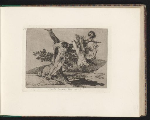 Mutilated bodies of fallen men bound to a tree