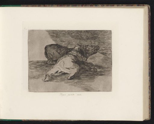 Figure on the ground embracing a large dog
