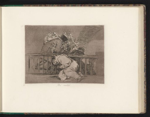Clergyman kneeling at a balustrade while soldiers rob the church treasures