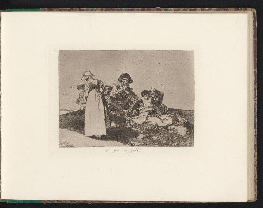 Emaciated figures with a soldier in the background