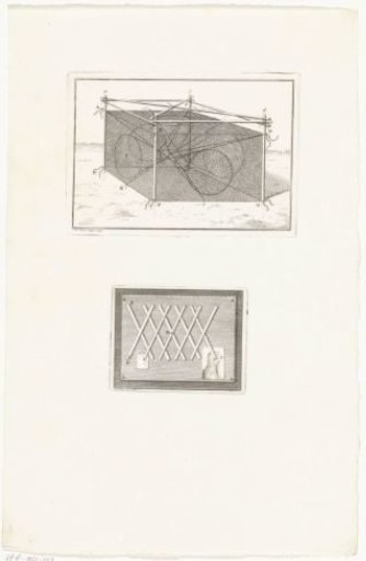 Net with fish traps and a pinboard