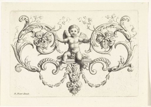 Leaf ornament with a seated putto