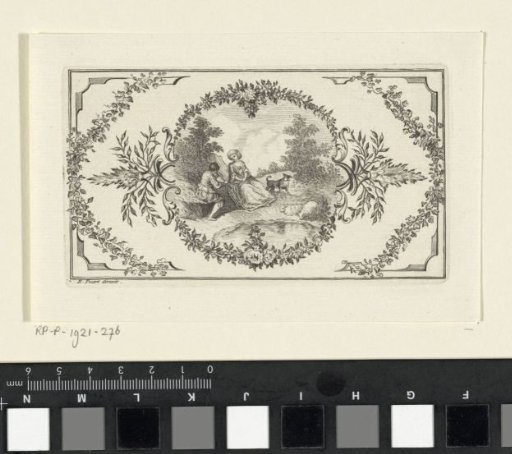 Vignette with a Boy Playing the Flute for a Lady in a Landscape