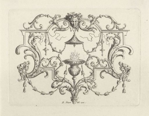 Vignette with a Burning Lamp and Male Mask