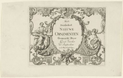 Cartouche with title flanked by a woman and a putto