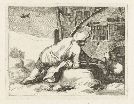 Boy Playing with a Cat near a House
