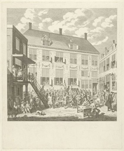 Sale of paintings in the courtyard of the Oudezijds Heerenlogement in Amsterdam