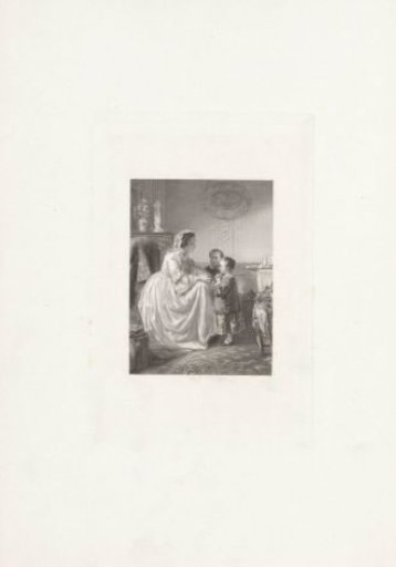 Interior with a mother and two children