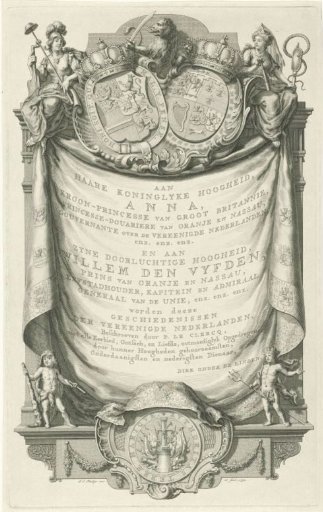 Ornamental frame with the coats of arms of Anna of Hanover and William V