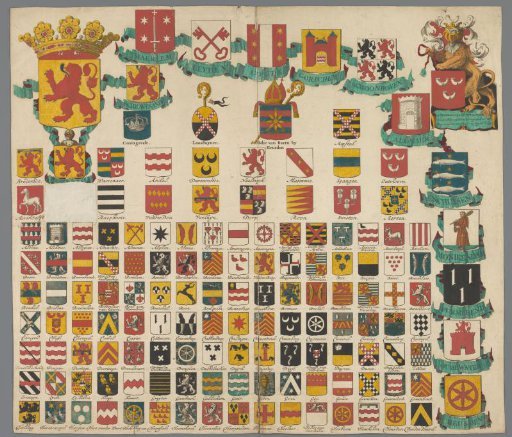 Coat of Arms Map with Names and Arms of North and South Holland Families