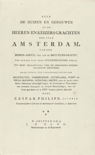 Title page for: All the Houses and Buildings on the Heeren- and Keizers-grachten of the City of Amsterdam