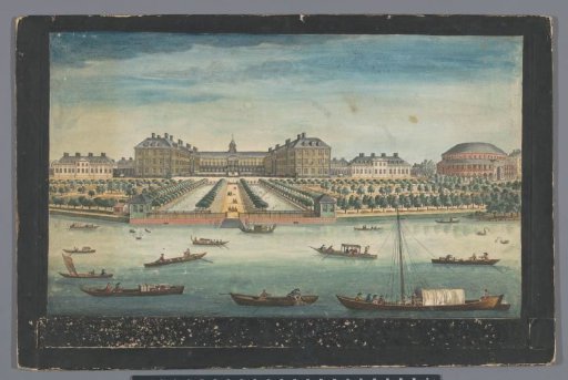 View of the Royal Hospital Chelsea and the Rotunda in Ranelagh Gardens in London