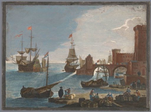View of a Seaport with Ships and Boats on the Water