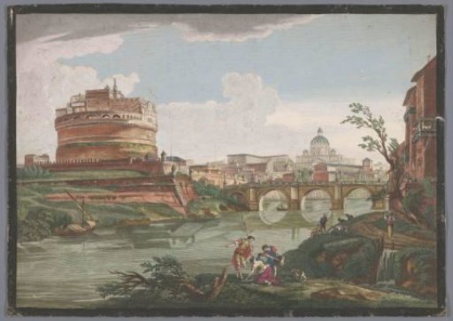 View of the Castel Sant'Angelo and the Ponte Sant'Angelo over the River Tiber in Rome