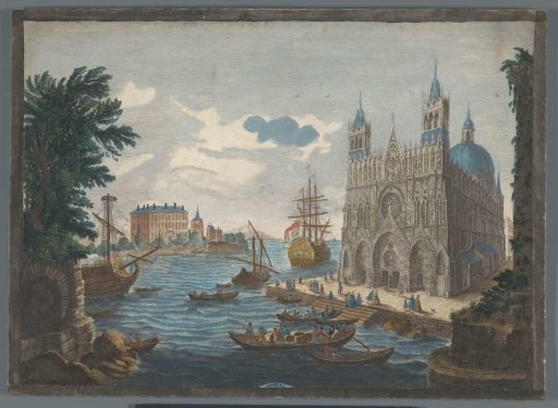 View of a Gothic Cathedral by the Water