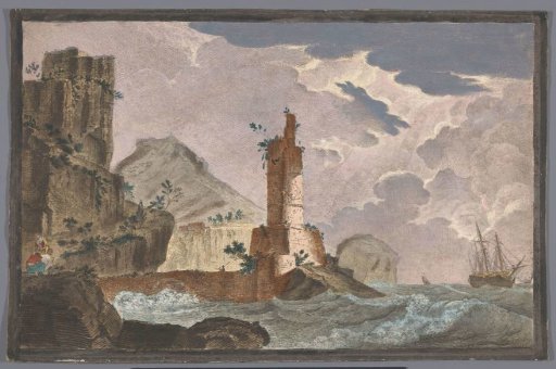 View of a Harbour with the Ruin of a Tower on the Waterfront