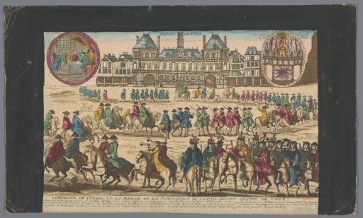 View of the Town Hall in Paris with a Procession for the Proclamation of Peace