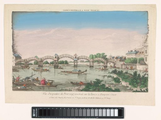 View of the Hampton Court Bridge over the River Thames between Hampton and East Molesey