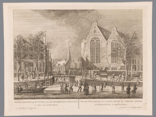 Winter view of the Singel, in front of the Old Lutheran Church in Amsterdam