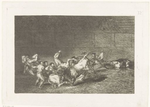 Picador thrusts a lance into a bull