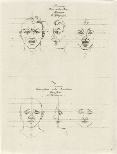 Facial expression of horror and facial expression of sorrow