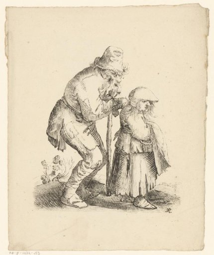 Old man leaning on a girl