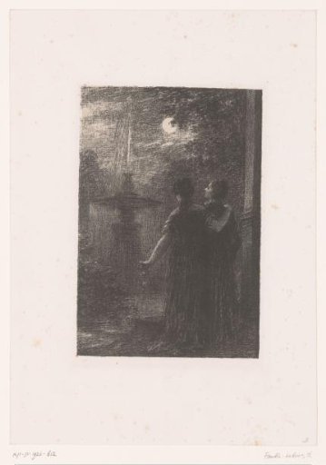 Hero and Ursula by a Fountain in Moonlight