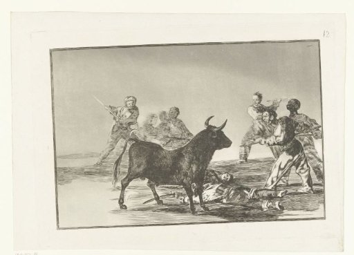 Bullfighters around a bull