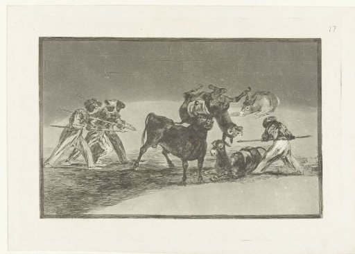 Moors and donkeys in a fight with a bull