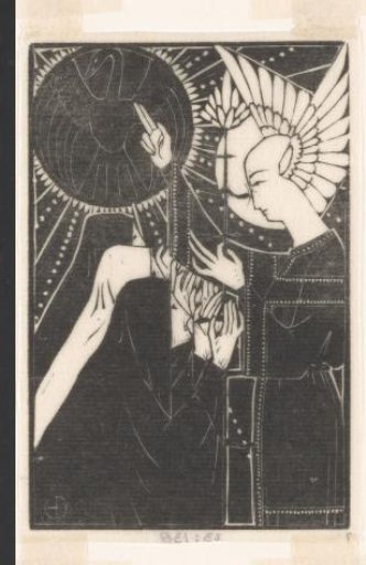 Three Kneeling Figures before a Winged Man