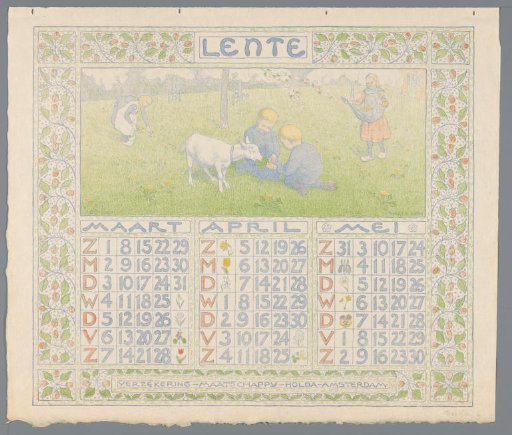 Calendar page for spring 1904 of the Insurance Company Holda in Amsterdam