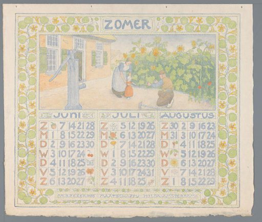 Calendar page for summer 1904 of the Insurance Company Holda in Amsterdam