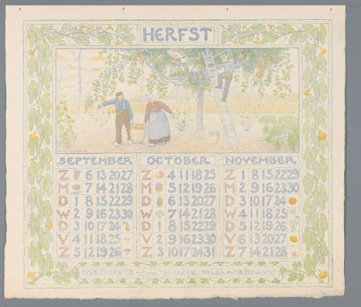 Calendar page for autumn 1904 of the Insurance Company Holda in Amsterdam