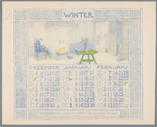 Calendar page for winter 1903-1904 of the Insurance Company Holda in Amsterdam