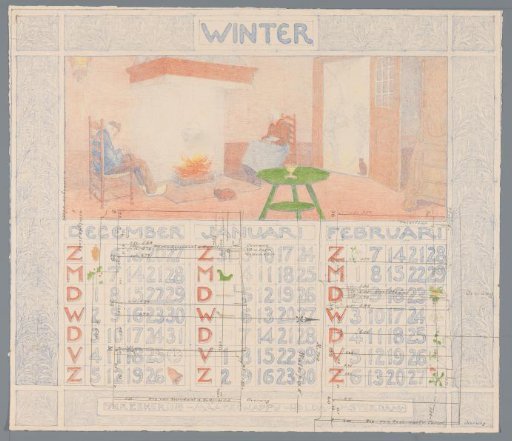 Calendar page for winter 1903-1904 of the Insurance Company Holda in Amsterdam