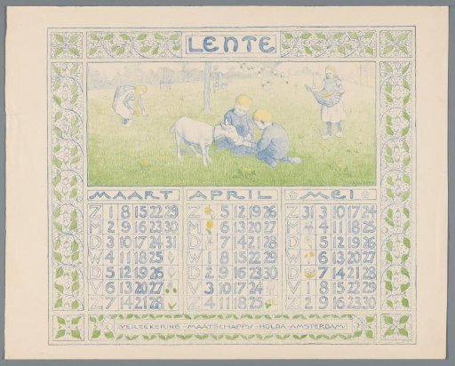Calendar page for spring 1904 of the Insurance Company Holda in Amsterdam