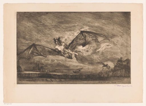 Night landscape with bat-like creatures