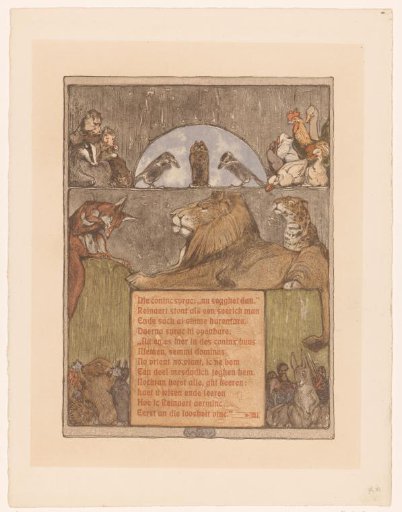 Fox (Reynard) before lion (Nobel) and other animals in court